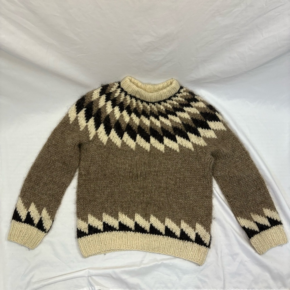 Vintage Icelandic Wool Sweater Nordic Fair Isle Fisherman Knit Cozy Oversized - Picture 2 of 9